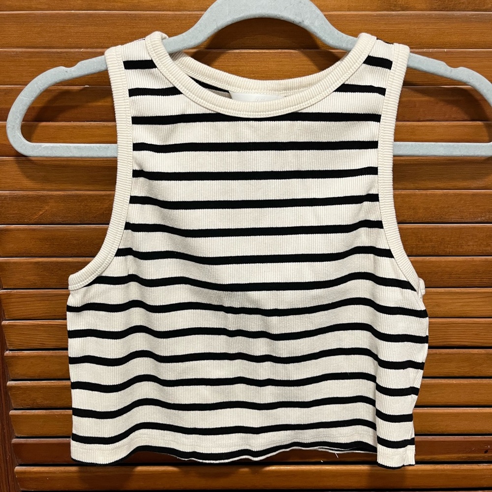 H&M Black and White Striped Crop Top